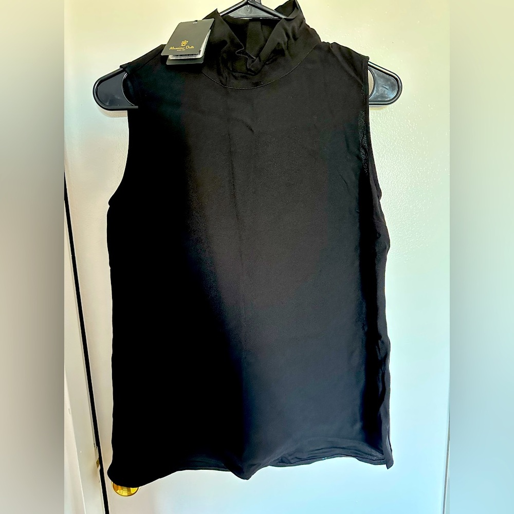 Massimo Dutti Black Mandarin Collar Tank Top